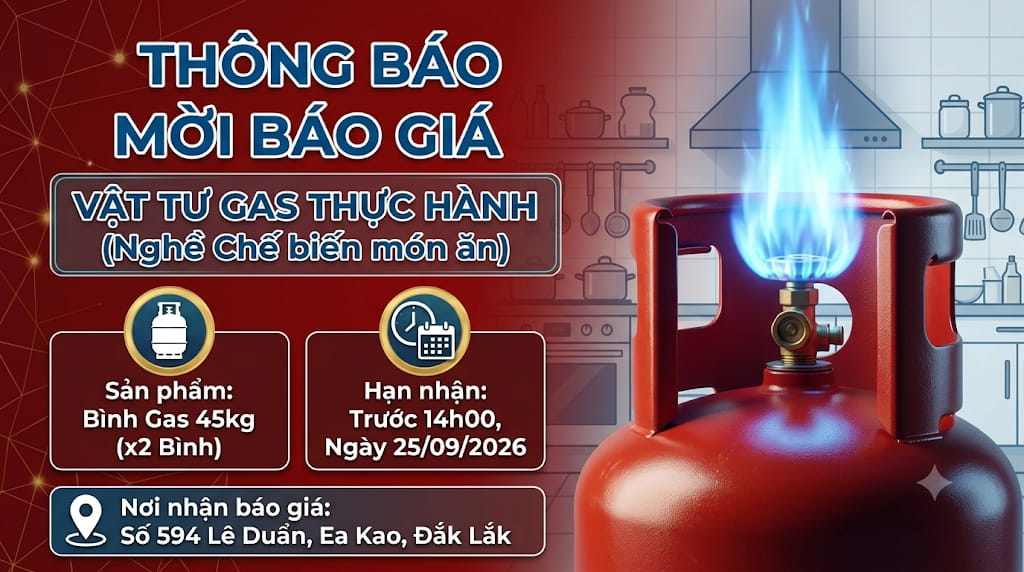 Thông báo: Mời báo giá cấp vật tư phôi liệu thực hành nghề Chế biến món ăn